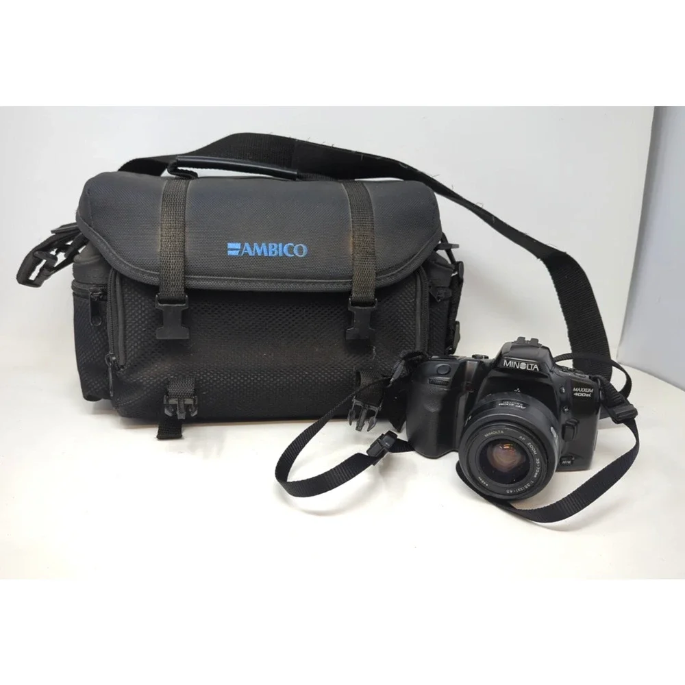 Minolta Maxxum 400SI 50mm Macro SLR Film Camera w/ 35-70mm Lens + Bag No battery